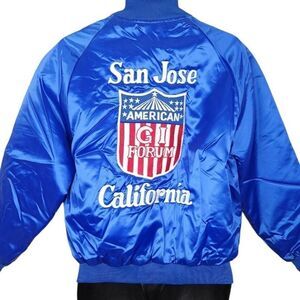 American GI Forum Satin Bomber Jacket Vintage 80s San Jose Made In USA Mens